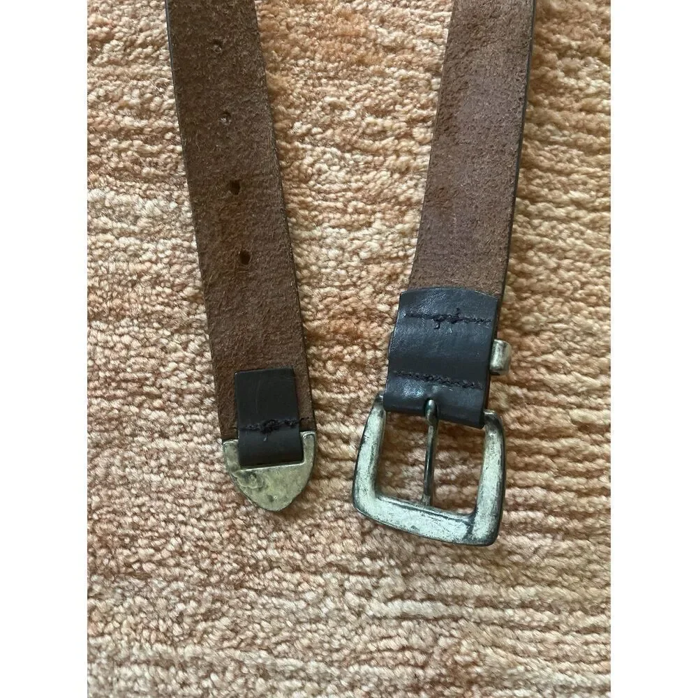 Vintage Brown Leather Belt Distressed Silver Buckle & Tip Western Style 39”